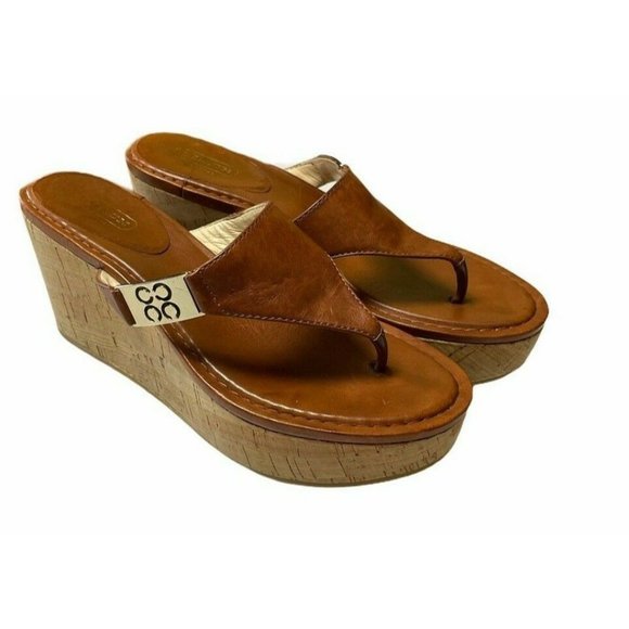 Coach Shoes - Coach Jan Cork Leather Cork Wedge Sandals Cognac